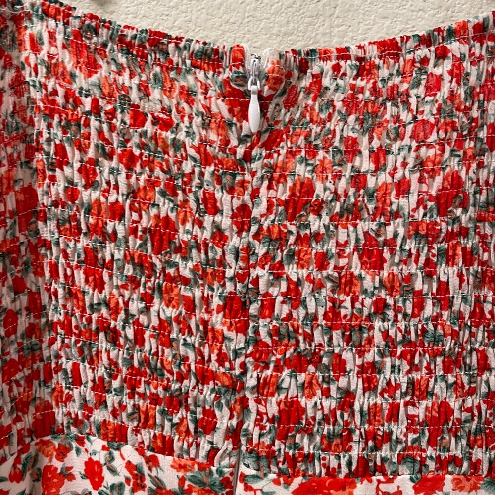 SHOWPO Monaco Sweetheart Red/White Floral Ruched Empire Midi Dress Women 14 - Picture 9 of 12